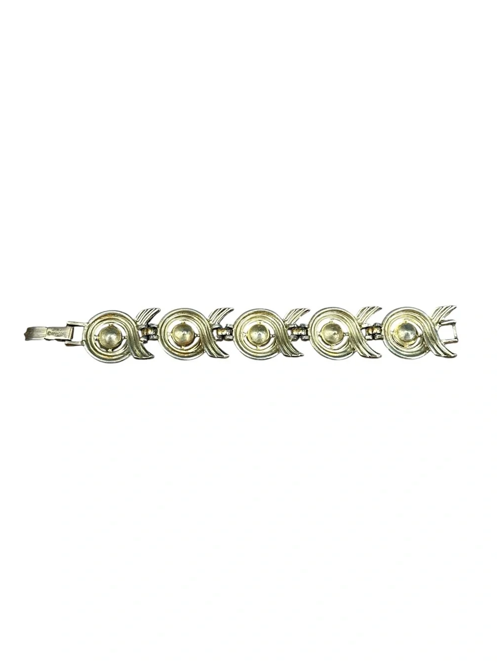Vintage Sarah Coventry Gold Tone AB Rhinestone Swirl Link Bracelet Signed